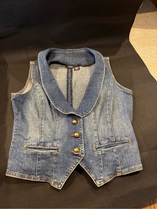 a.n.a Jackets & Blazers - a.n.a. Blue Denim Vest with Shawl Collar and Brass Buttons